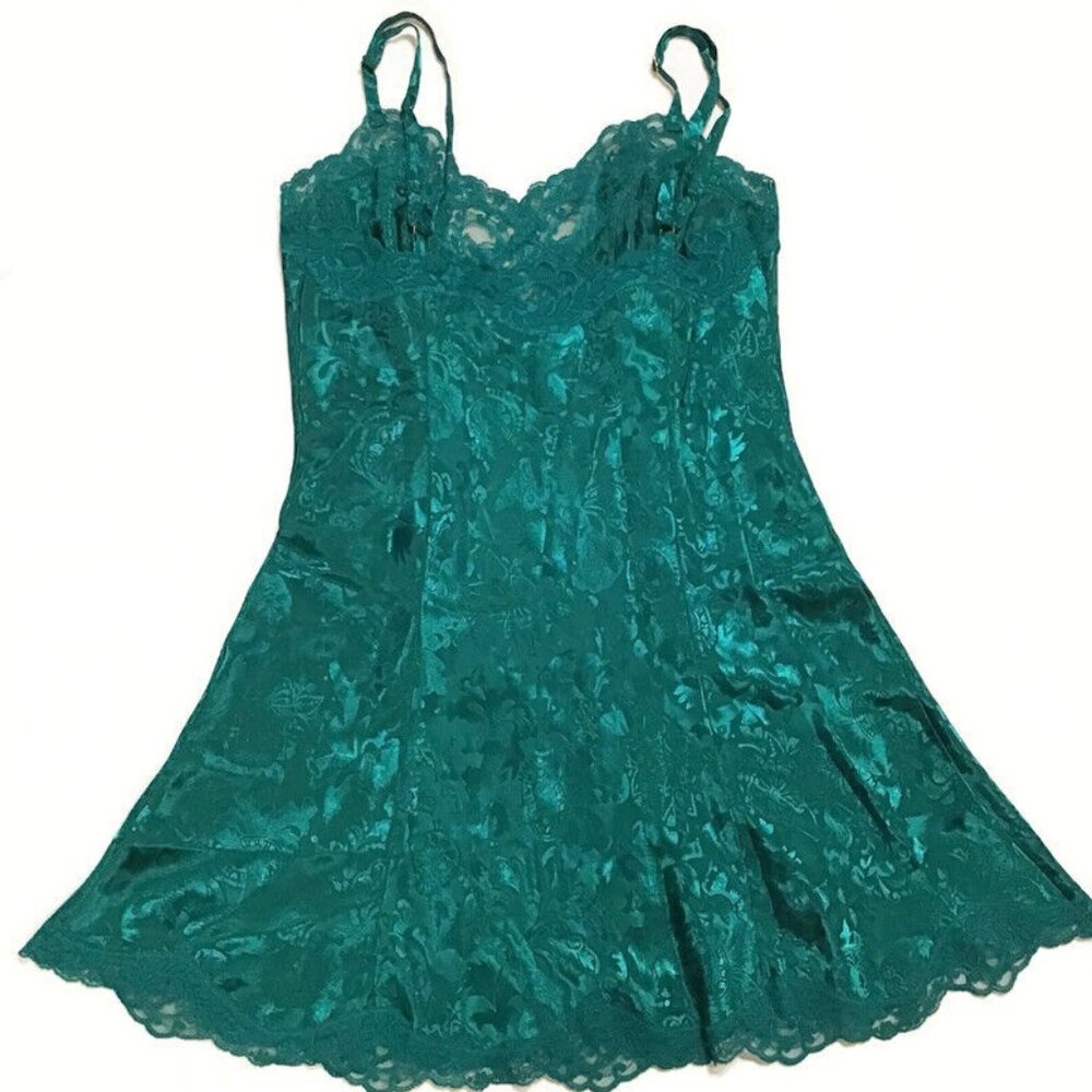 Vintage Victorias Secret Satin & Lace Nightie Small P Gold Label Green Lingerie